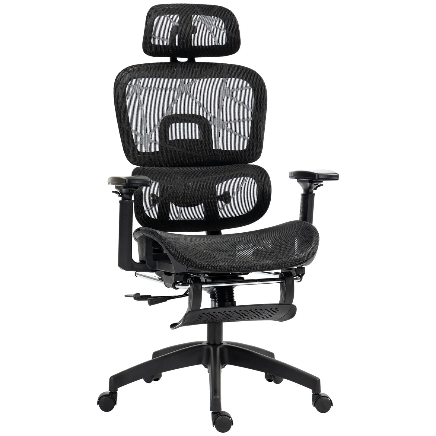 Ergonomic Office Chair with Lumbar Support, Adjustable Headrest, Footrest, Armrests, Reclining Mesh Desk Chair for Home Office