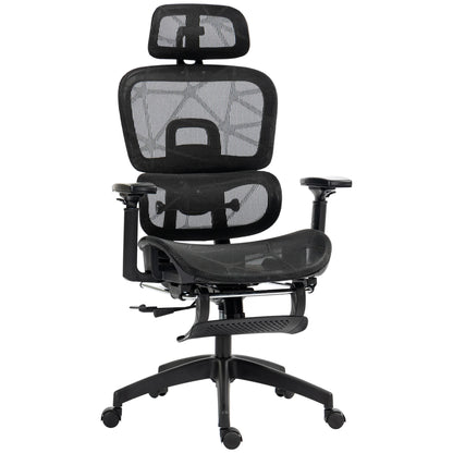 Ergonomic Office Chair with Lumbar Support, Adjustable Headrest, Footrest, Armrests, Reclining Mesh Desk Chair for Home Office