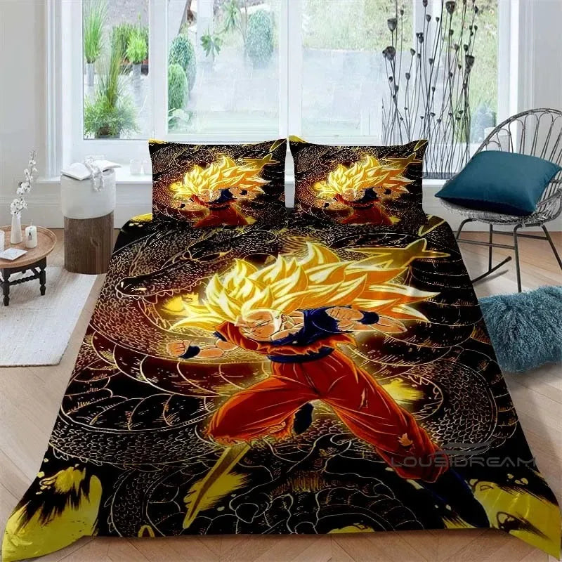 Cartoon/Anime Son Goku Dragon Ball Themed Printed Bedding Set: This soft and comfortable set includes a duvet cover and pillowcase
