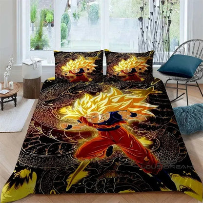 Cartoon/Anime Son Goku Dragon Ball Themed Printed Bedding Set: This soft and comfortable set includes a duvet cover and pillowcase