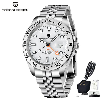 Pagani Design 2026 New Men's Automatic Mechanical Watch GMT Sapphire Stainless Steel Waterproof 10Bar Luminous BWG-9 Watch for Men
