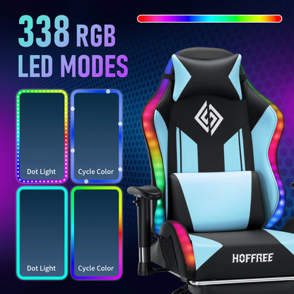 250Lbs LED Gaming Chair for Kids 8-15 Years, Adjustable Ergonomic Gamer Chair with RGB Lighting, Footrest & Lumbar Support