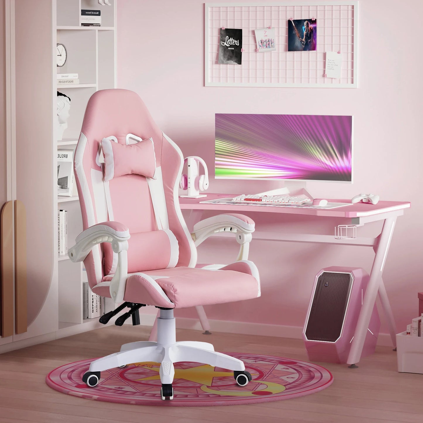 Sedia da gaming ergonomica Racing con poggiatesta, supporto lombare e altezza regolabile