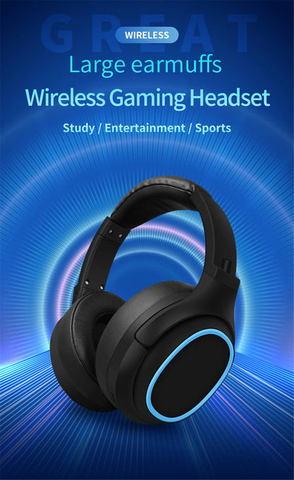 20 H Play Bluetooth Headphones with Large Earmuffs Wireless Earphones with Bass Noise Cancelling and Mic TF-card Support Helmet