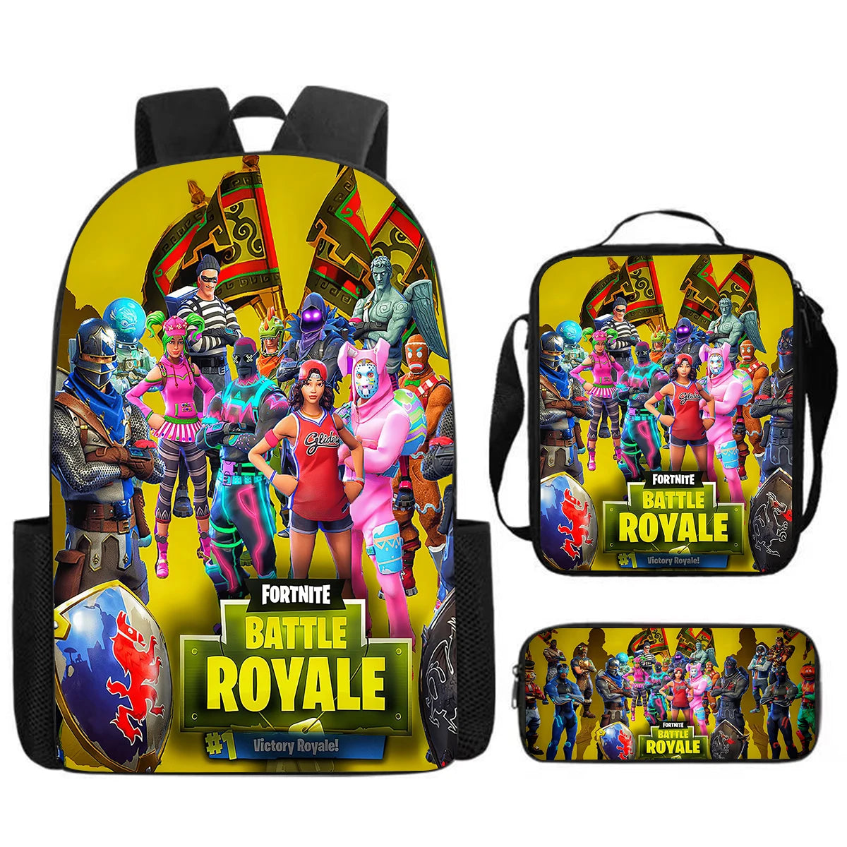Fortnite Cartoon 3pcs Set, Large Capacity Suitable for Boys and Girls Aged 5-8, Includes Backpack, Dinner Bag, and Pencil Case