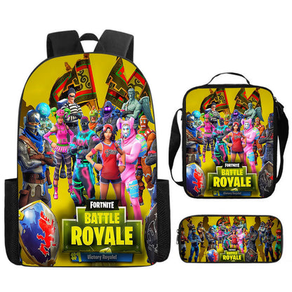 Fortnite Cartoon 3pcs Set, Large Capacity Suitable for Boys and Girls Aged 5-8, Includes Backpack, Dinner Bag, and Pencil Case
