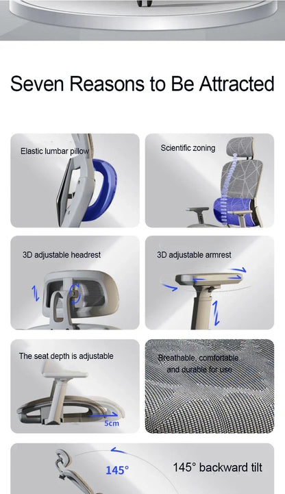 Ergonomic Gaming Chair with Adjustable Footrest, Reclining Office Chair, Posture Support Computer Chair with 2D/3D Armrests for Home Office