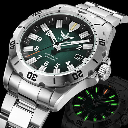 YELANG V1036 42mm Men Quartz Watch Luminous 10 Years Lithium Movement Rotated Dial 30ATM 300m Waterproof Military Style Watches