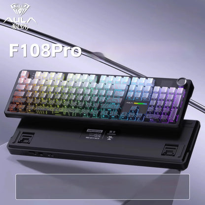 AULA F108 PRO Mechanical Keyboard Custom 100% Layout RGB Backlight Wireless Bluetooth Hifi Switch Gaming Keyboard