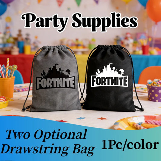 Fortnight Themed Series Black/Silver Small Drawstring Bag Portable Storage Cartoon Pocket Gifts for Birthday Party Arrangements