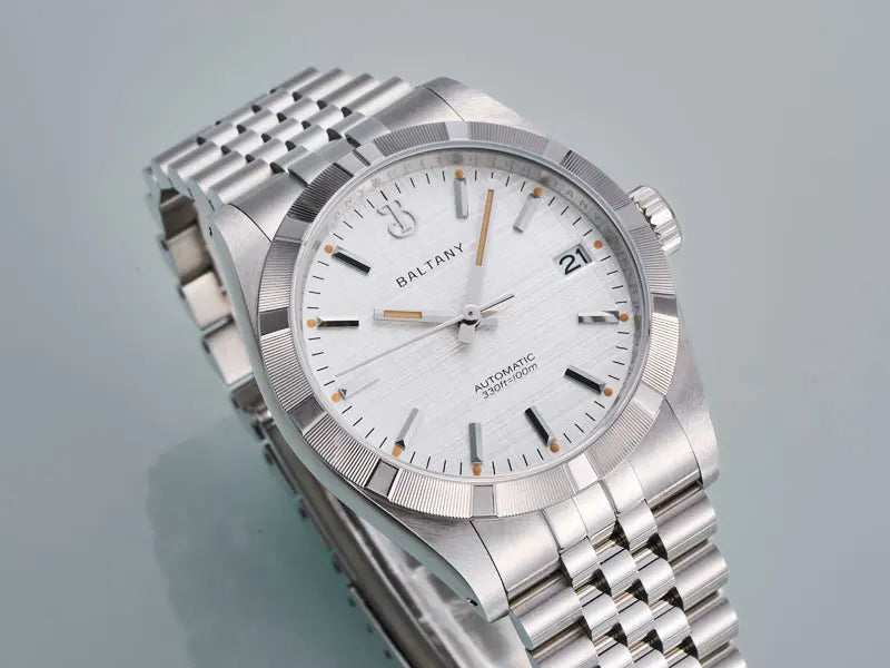 Baltany S4102 Business Men's Automatic Mechanical Wristwatch 36mm Linen Dial Engine Turned Bezel NH35 Luxury Dress Watch