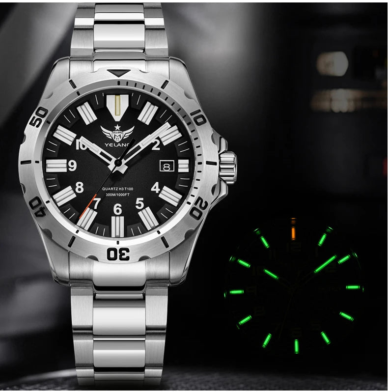 YELANG V1036 42mm Men Quartz Watch Luminous 10 Years Lithium Movement Rotated Dial 30ATM 300m Waterproof Military Style Watches