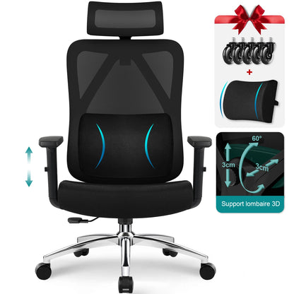 Daccormax Ergonomic Office Chair with 3D Lumbar Support, Mesh Desk Chair, Adjustable Headrest, Reclining Swivel Computer Chair for Home Office
