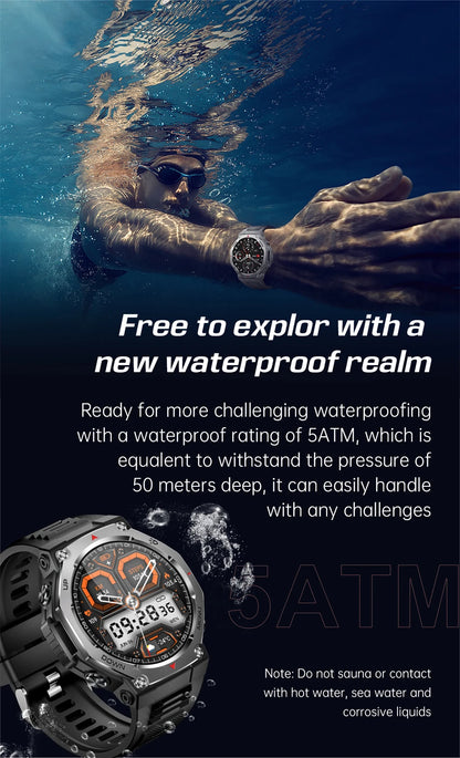 New T-Rex 3 Military Outdoor Sports Smart Watch Men GPS Motion Track 5 ATM Waterproof Heart Rate HD Bluetooth Call Smart Watch