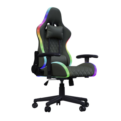 Gaming Chair with Massage Function, LED RGB Lights, Adjustable Reclining Gaming Chair with Lumbar Support, Headrest Pillow, Ergonomic Computer Chair 150KG Capacity