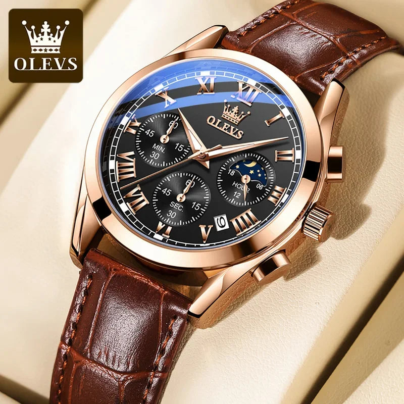 Montre multifonctionnelle pour homme OLEVS 2871, en acier inoxydable, lumineuse et étanche, de luxe, idéale pour les affaires.