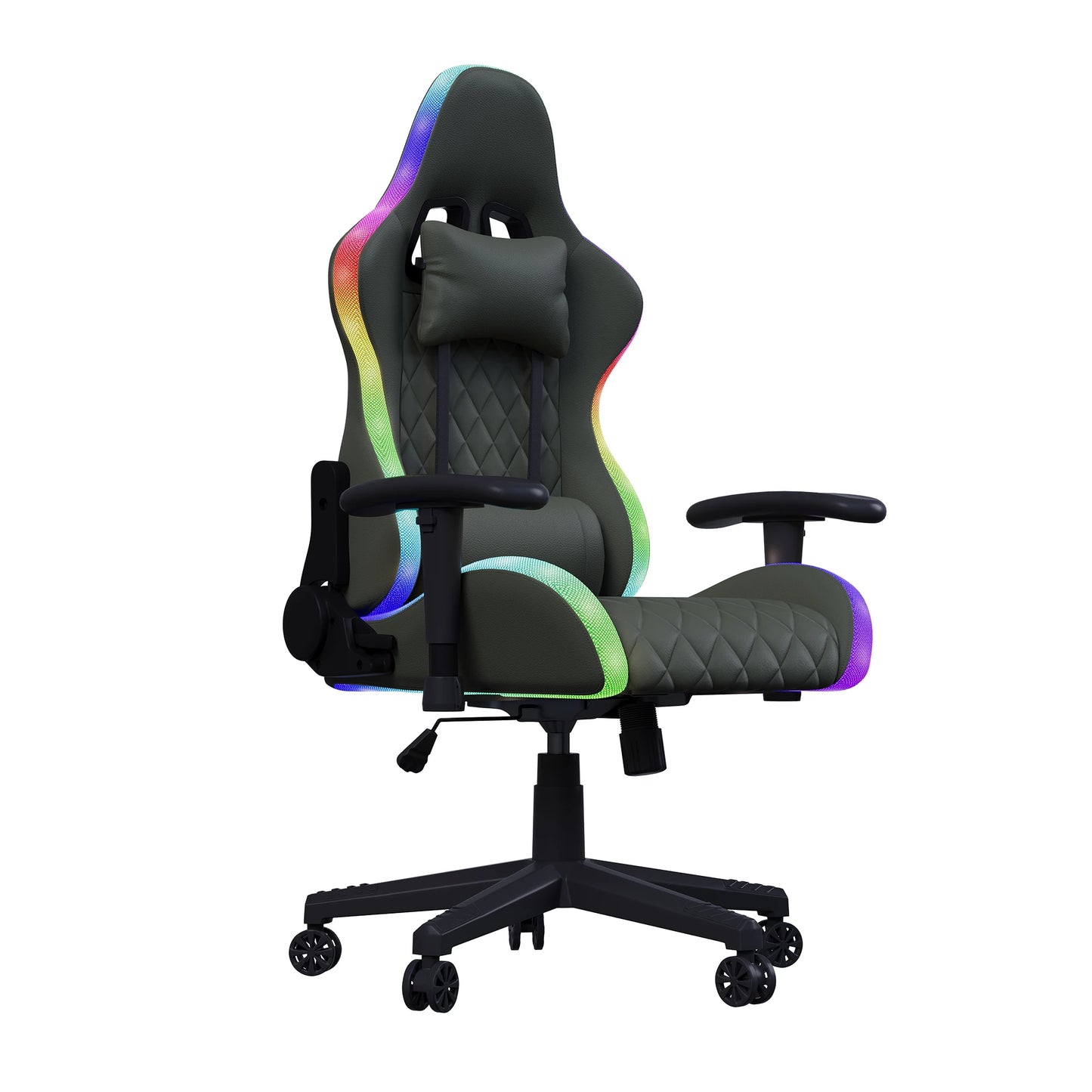 Ergonomic Gaming Chair with Massage Function, RGB LED Lights, Reclining Gaming Chair with Footrest, Adjustable Height PU Leather Office Gaming Chair