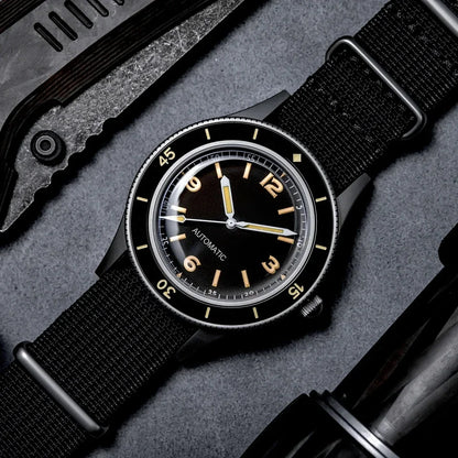 50-Fathoms Retro Black 40mm Double Domed Sapphire Automatic Miyota 8215 Movement Men Watch 20ATM Green Luminous Ceramic Bezel