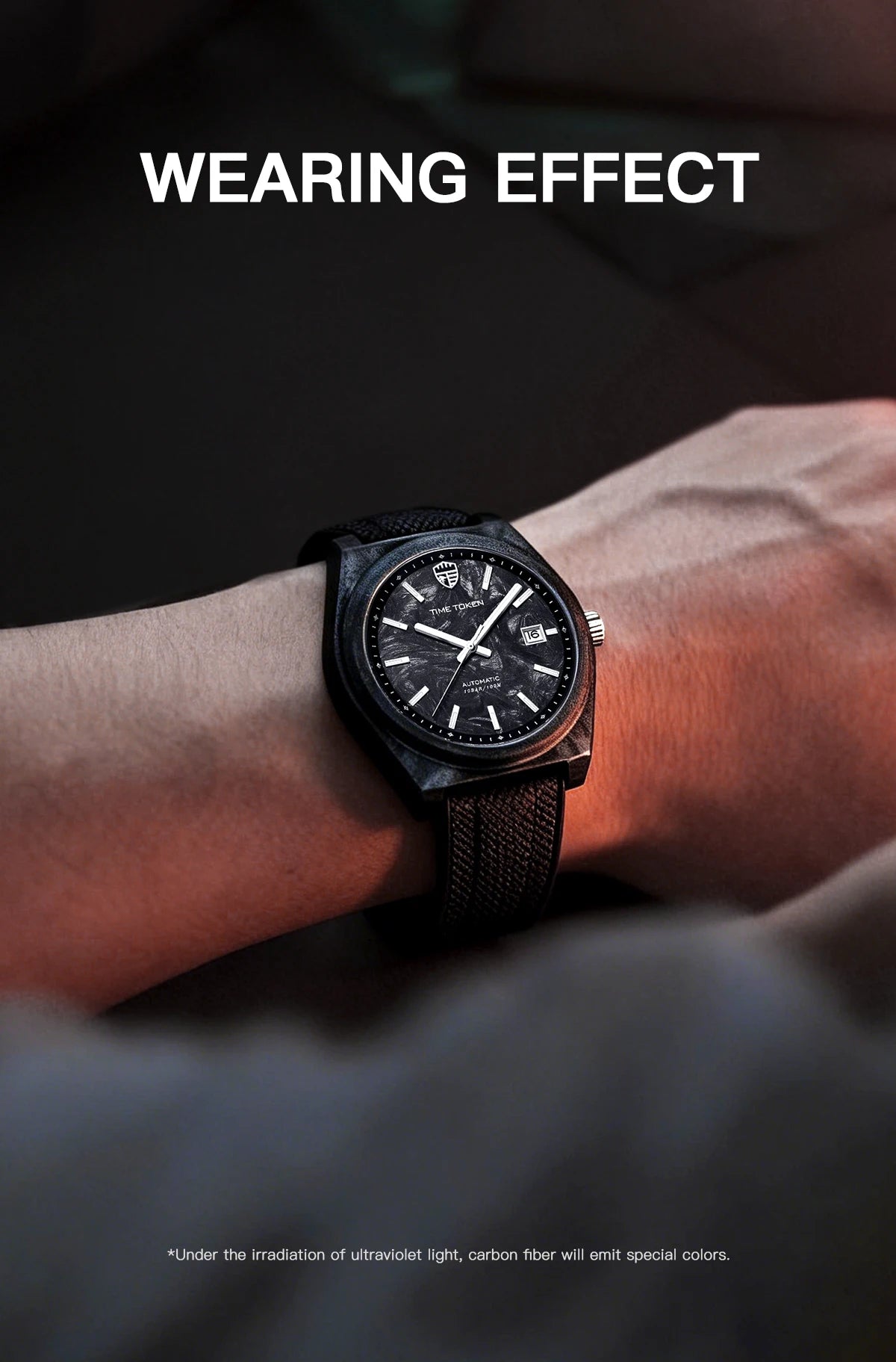 TIME TOKEN  Limited Edition 41mm Luminous Magic Carbon Fiber Men's Automatic Mechanical Watches Calendar Miyota8215 Movement