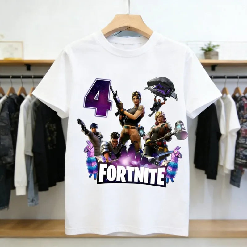 Fortnite Children’s Birthday Number T-Shirt Girls Boys Summer Clothes Baby Cotton Tee Shirts Party Short Sleeve Tops Toddler Gift