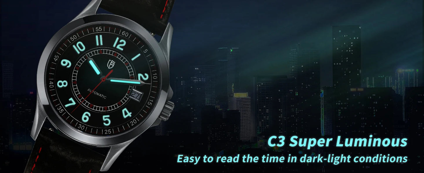 BERNY Automatic Mechanical Watches for Men 38mm Super Luminous PT5000 ST2130 High Precision Luxury Sapphire Wristwatch Easy Read