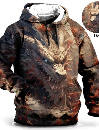 Chinese New Year Dragon Hoodie Men's Graphic Animal Prints Daily Classic Casual 3D Pullover Streetwear Hoodies Long Sleeve Hooded