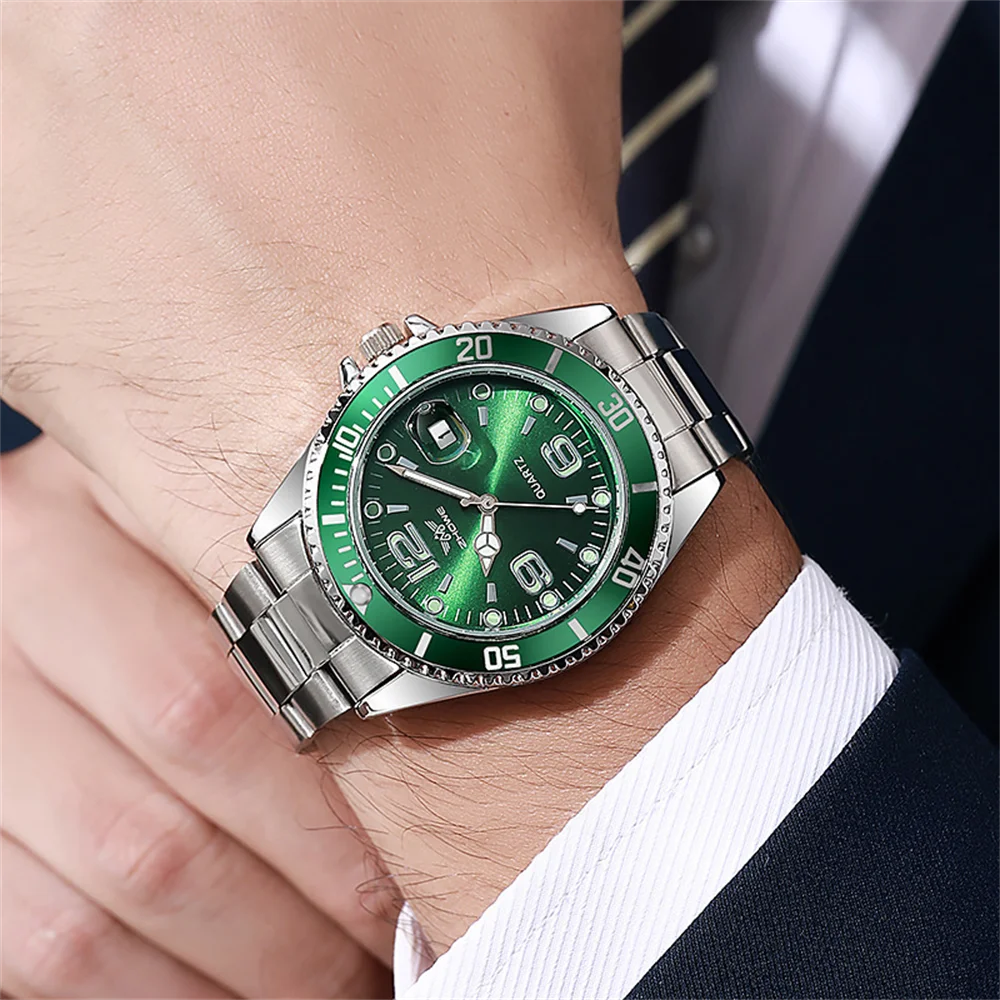 Montres de luxe pour hommes en acier inoxydable – Montre à quartz avec affichage de la date, style professionnel et sportif, tendance