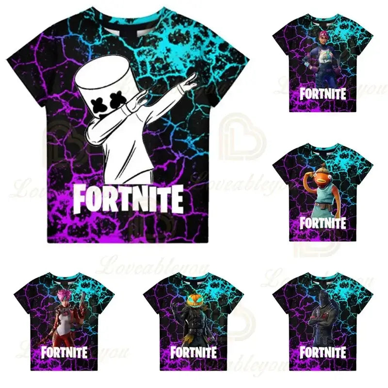 Μπλουζάκι Fortnite για αγόρια, παιδικές μπλούζες καλοκαιρινές, ρούχα για παιδιά, 3D αστεράτα γραφικά Battle Royale παιχνιδιού, T-shirt για νήπια, μπλούζα Tee για κορίτσια