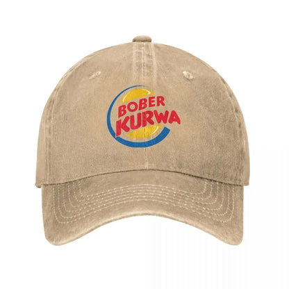 Baseballová čepice Burger King inspirovaná memem Bober Kurwa, čepice z opotřebovaného džínoviny, vintage, pro outdoorové aktivity, měkká sluneční čepice bez pevné konstrukce