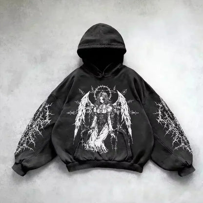 American Y2K New Hip Hop Trend Retro Hoodie Women Street Casual Loose Joker Vintage Sweatshirt Unisex Fleece Padded Warm Hoodie