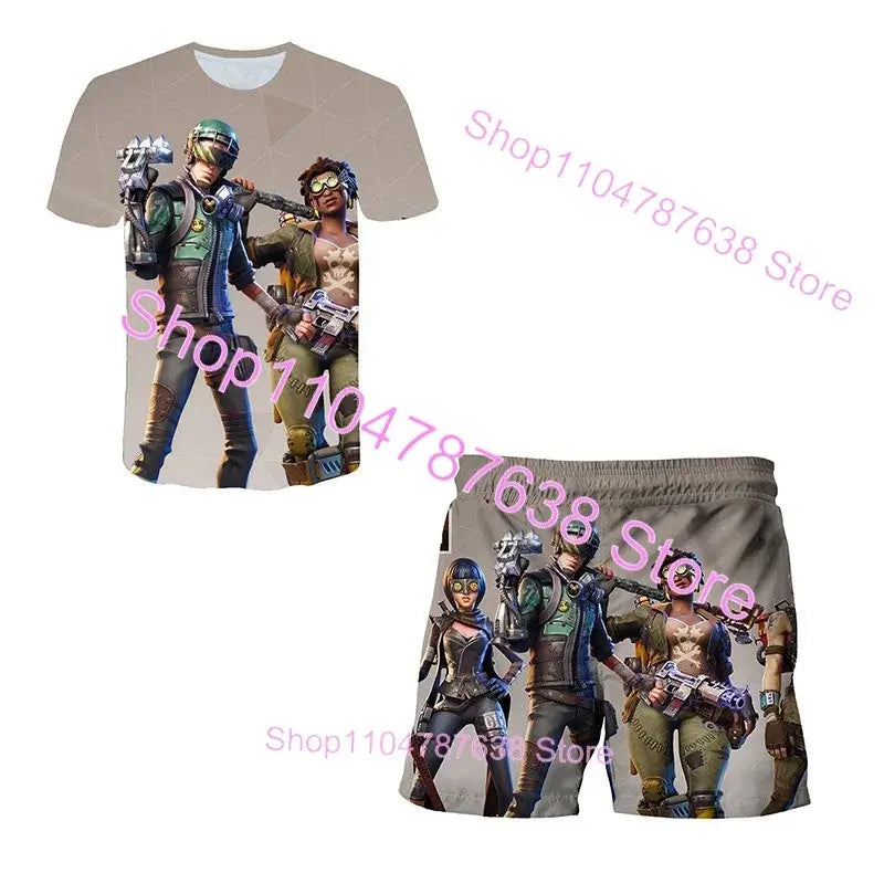 2PCS Suits F-Fortnite Victory 3D T-shirt Shorts Kids Tops Girls Boys Battle Royale Clothes Harajuku Tees Hero Children T-Shirt