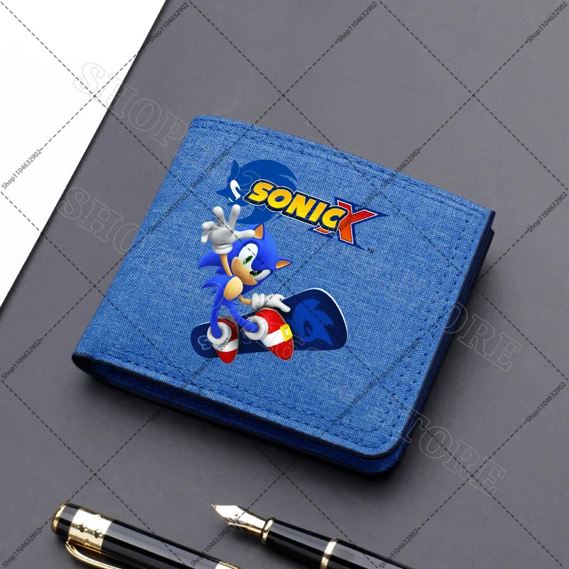 Sonics Mens Purses Men Wallets Cartoon Anime Graphic Print Cute Purse Portable Large Capacity Card Packs Birthday Party Gifts