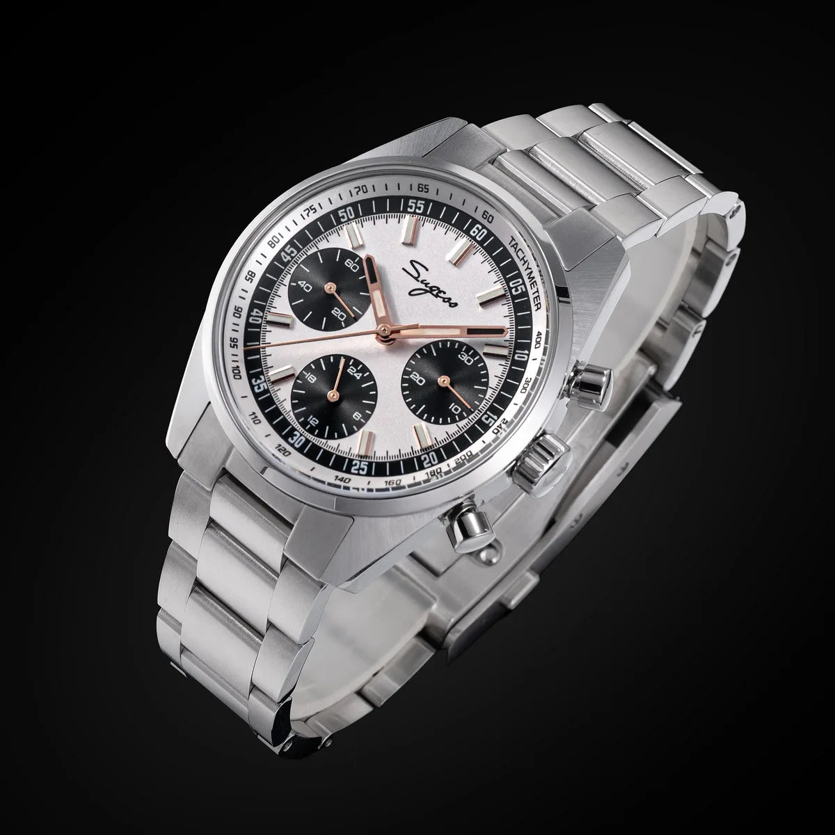 Sugess Mens Watch 38mm Chronograph Mechanical Wristwatches Tianjin Gooseneck Movement Sapphire Crystal Roulette Dial S465 new
