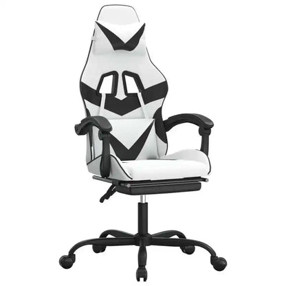 Gaming Chair with Footrest, Reclining Gaming Chair, Adjustable Height 360° Swivel Gaming Chair in White & Black PU Leather for Office & Gaming