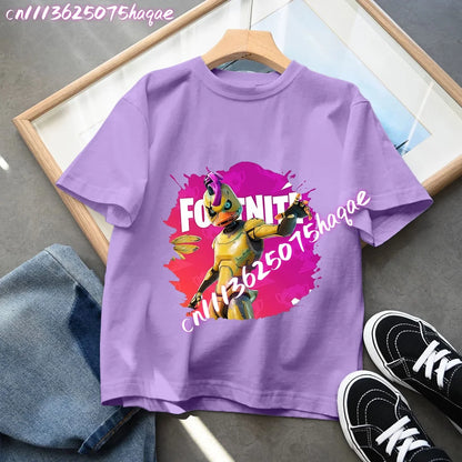 Fortnite Children’s T-Shirts Anime Printed Characters Tops Cartoon Fortress Night Summer Clothes Girls Short Sleeve Pullover Tees