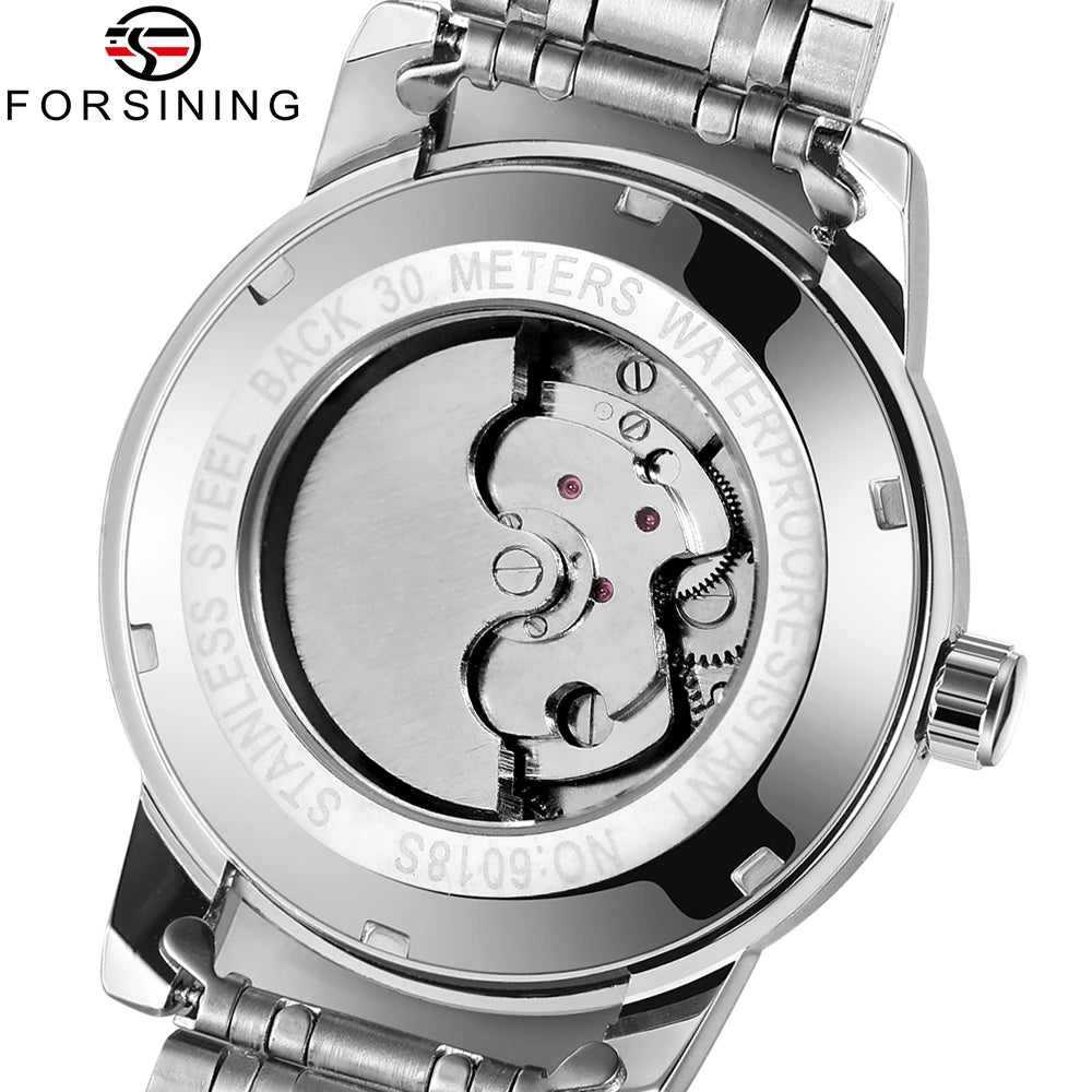 Forsining men’s automatic mechanical watch – Luxury, business and fashion style, metal bracelet, tourbillon, luminescent hands, set with synthetic diamonds