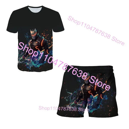 2PCS Suits F-Fortnite Victory 3D T-shirt Shorts Kids Tops Girls Boys Battle Royale Clothes Harajuku Tees Hero Children T-Shirt