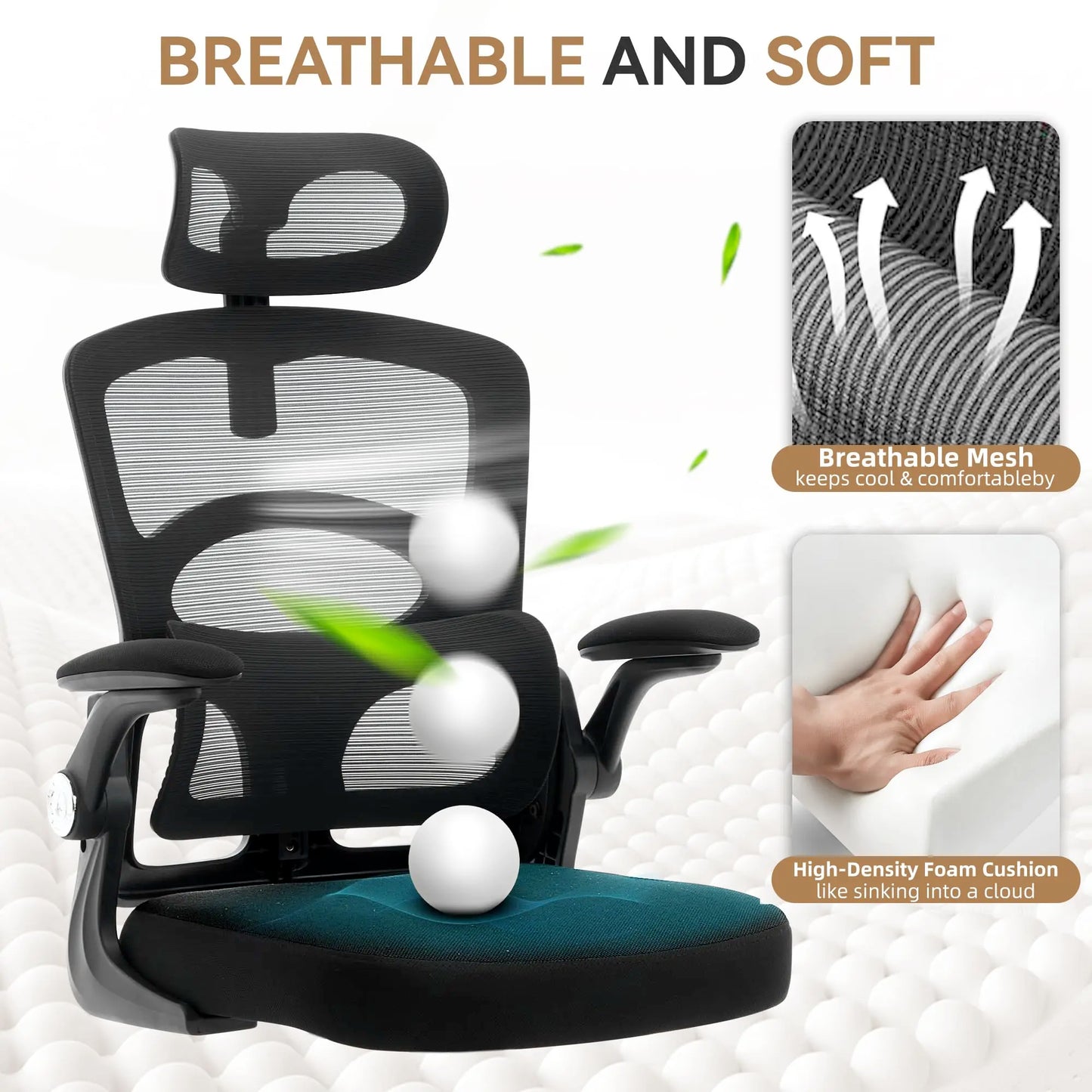 Ergonomic High Back Office Chair with Adjustable Headrest, Lumbar Support, Mesh Computer Gaming Chair, 360° Swivel Rolling Desk Chair