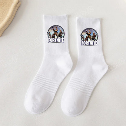 Fortnite-Socken mit Cartoon-Spielcharakter, lange Socken für Kinder und Schüler, einfarbige Baumwollsocken für Frühling und Herbst, Geburtstagsgeschenk