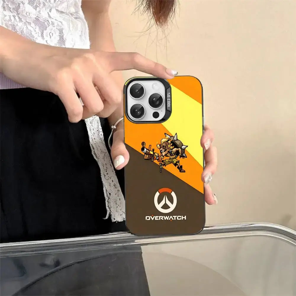„Game O-Overwatch“ pikselinio stiliaus telefono dėklas iPhone 17 16 15 14 13 12 11 Pro MAX, matinis, atsparus smūgiams, nugarėlės apsauga nuo kritimų