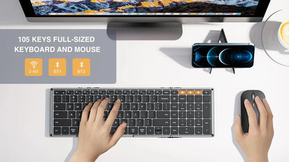 ProtoArc Foldable Keyboard and Mouse, XKM01 Combo for Business Travel 2.4G+Dual Bluetooth Portable for Laptop iPads Tablets