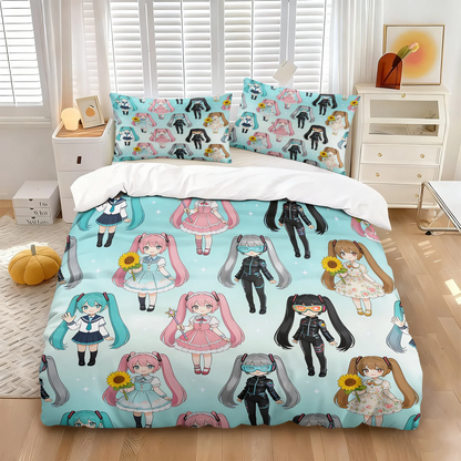 Set navlake za poplun Hatsune Miku u chibi stilu, slatka anime posteljina s jastučnicama, dekor za gaming sobu, spavaću sobu tinejdžera i djece, poklon za fanove