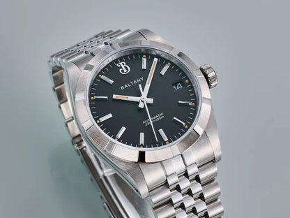 Baltany S4102 Business Men's Automatic Mechanical Wristwatch 36mm Linen Dial Engine Turned Bezel NH35 Luxury Dress Watch