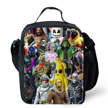 Fortnite Cartoon Lunch Bag for Boys Girls Unisex Reusable Insulated Lunch Box Portable Handbag Large Capacity for School Picnic