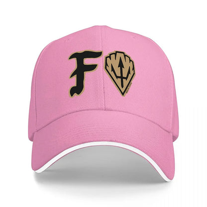 FORTNITE BASEBALL CAP WITH GOLD LOGO DESIGN BLACK AND WHITE TRIM ADJUSTABLE FIT FOR GAMING FANS AND STYLE ENTHUSIASTS