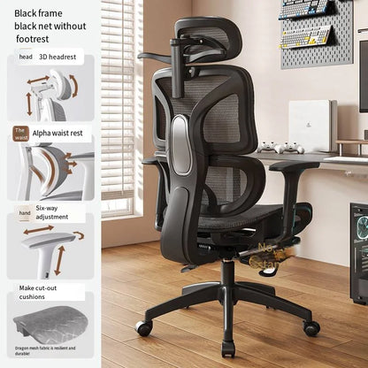 Ergonomic Gaming Chair Office Mesh Chair with 3D Lumbar Support, Adjustable Swivel Desk Chair, E-Sports Racing Chair with Footrest