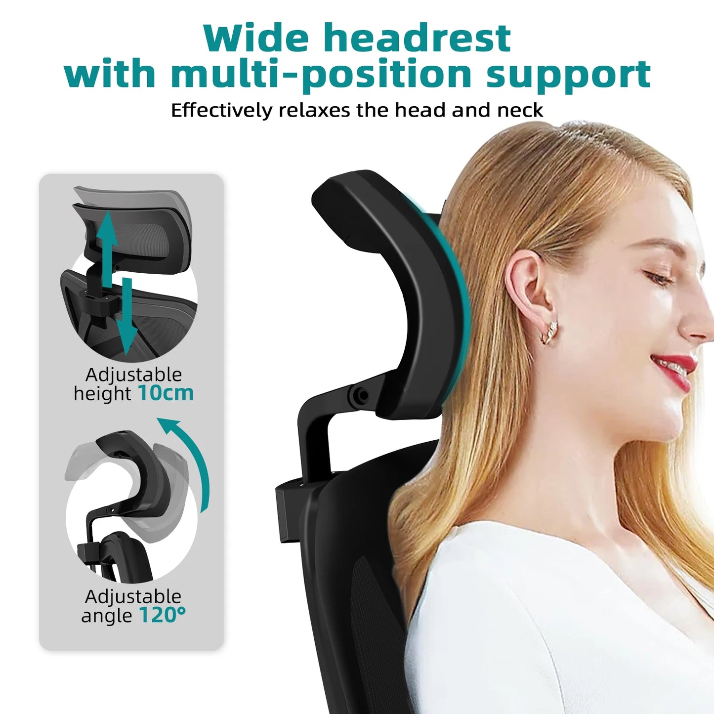 Daccormax Ergonomic Office Chair with 3D Lumbar Support, Mesh Desk Chair, Adjustable Headrest, Reclining Swivel Computer Chair for Home Office
