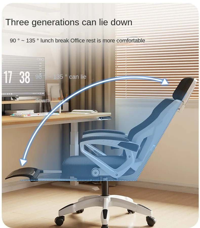 Seduta reclinabile ergonomica, sedia da ufficio confortevole, sedia per computer per la casa, dormitorio studenti, sedia gaming con poggiapiedi
