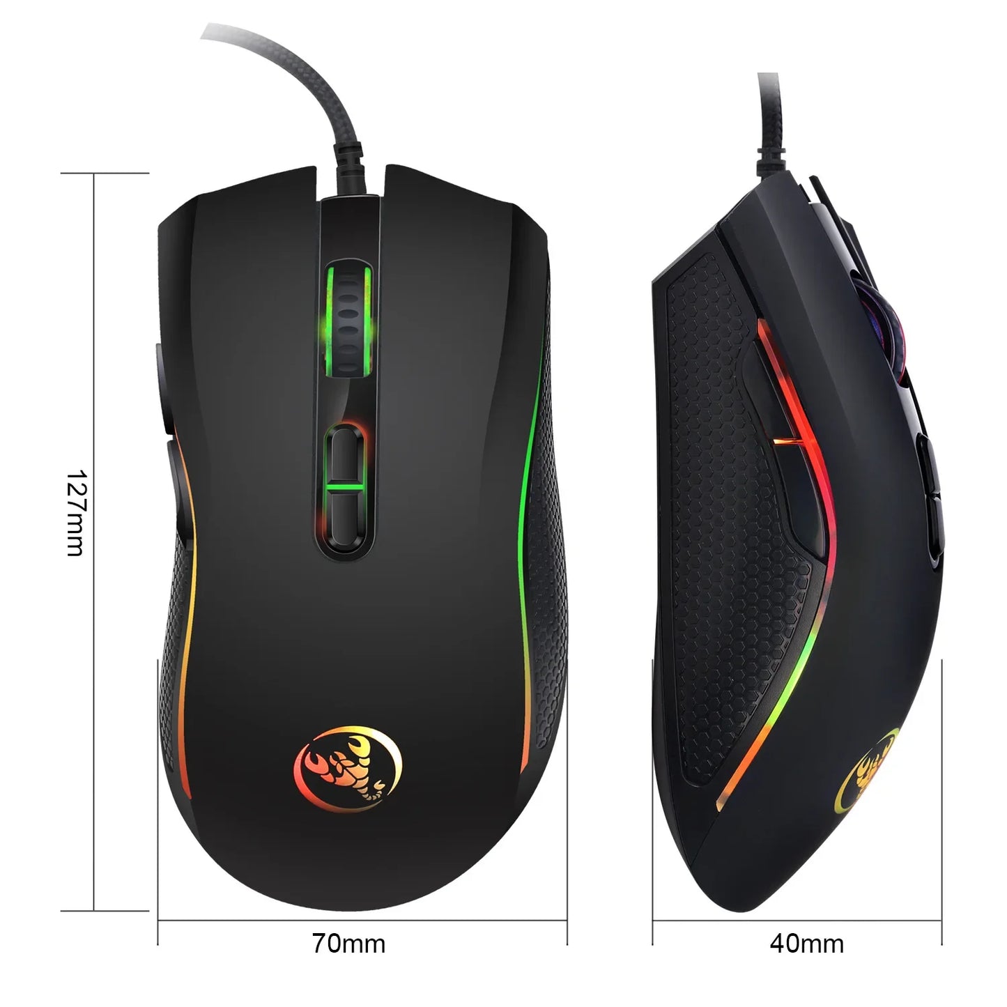Hoogwaardige optische professionele gamingmuis met led-achtergrondverlichting in 7 heldere kleuren en ergonomisch ontwerp, 3200 DPI, voor LOL CS-gamers