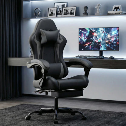 Gaming Chair Ergonomic Gaming Chair with Waist Cushion and Headrest, Office Chair Height Adjustable, Chair for Adult Girls Boy